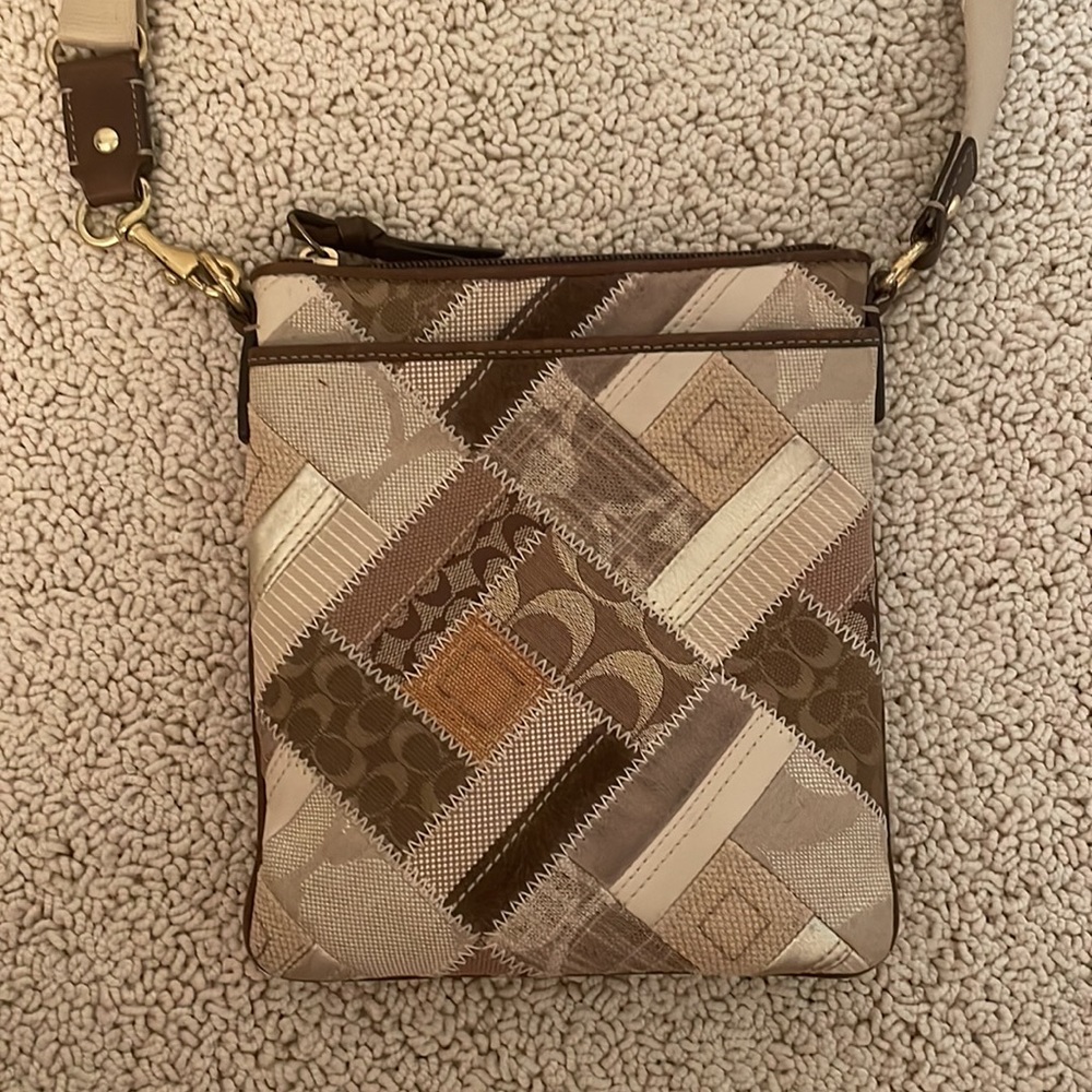 Coach monogram brown gold crossbody purse